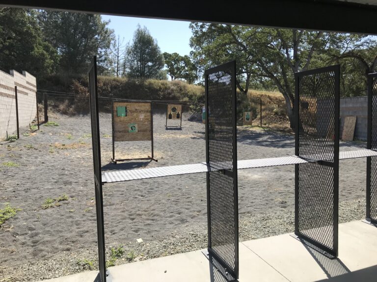 Handgun bay with targets on the pistol range